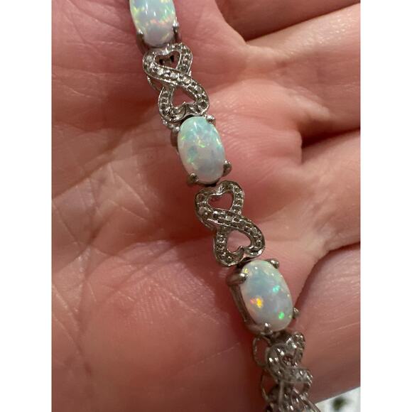 Ethiopian Opal Infinity Heart Link Bracelet – 925 Sterling Silver, 7” - Picture 3 of 4